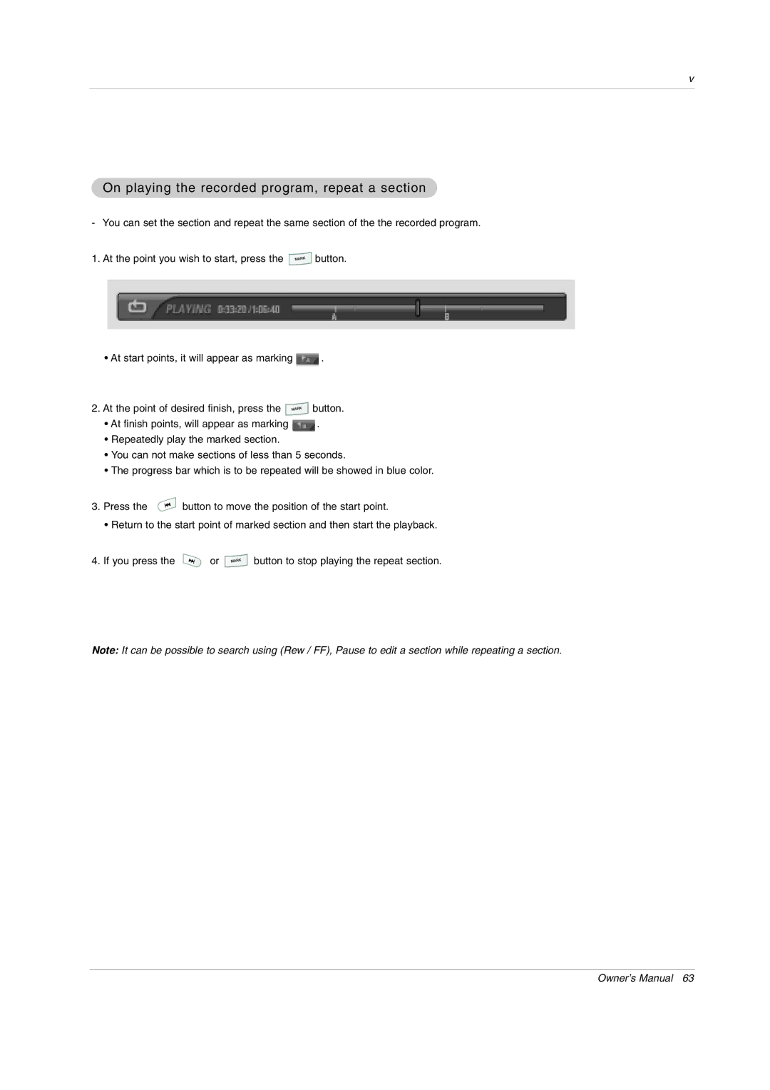 LG Electronics 50PX4DRH-UA, 50PY2DRH-UA, 60PY2DRH-UA owner manual On playing the recorded program, repeat a section 