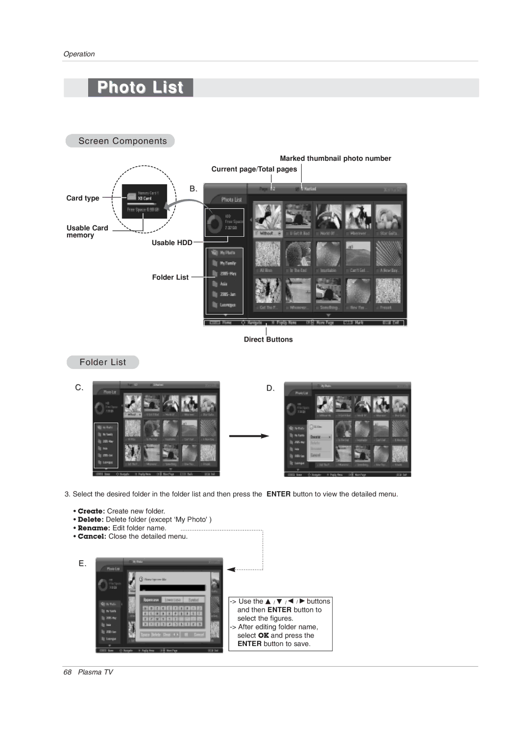 LG Electronics 50PY2DRH-UA, 50PX4DRH-UA, 60PY2DRH-UA owner manual Screen Components, Folder List 