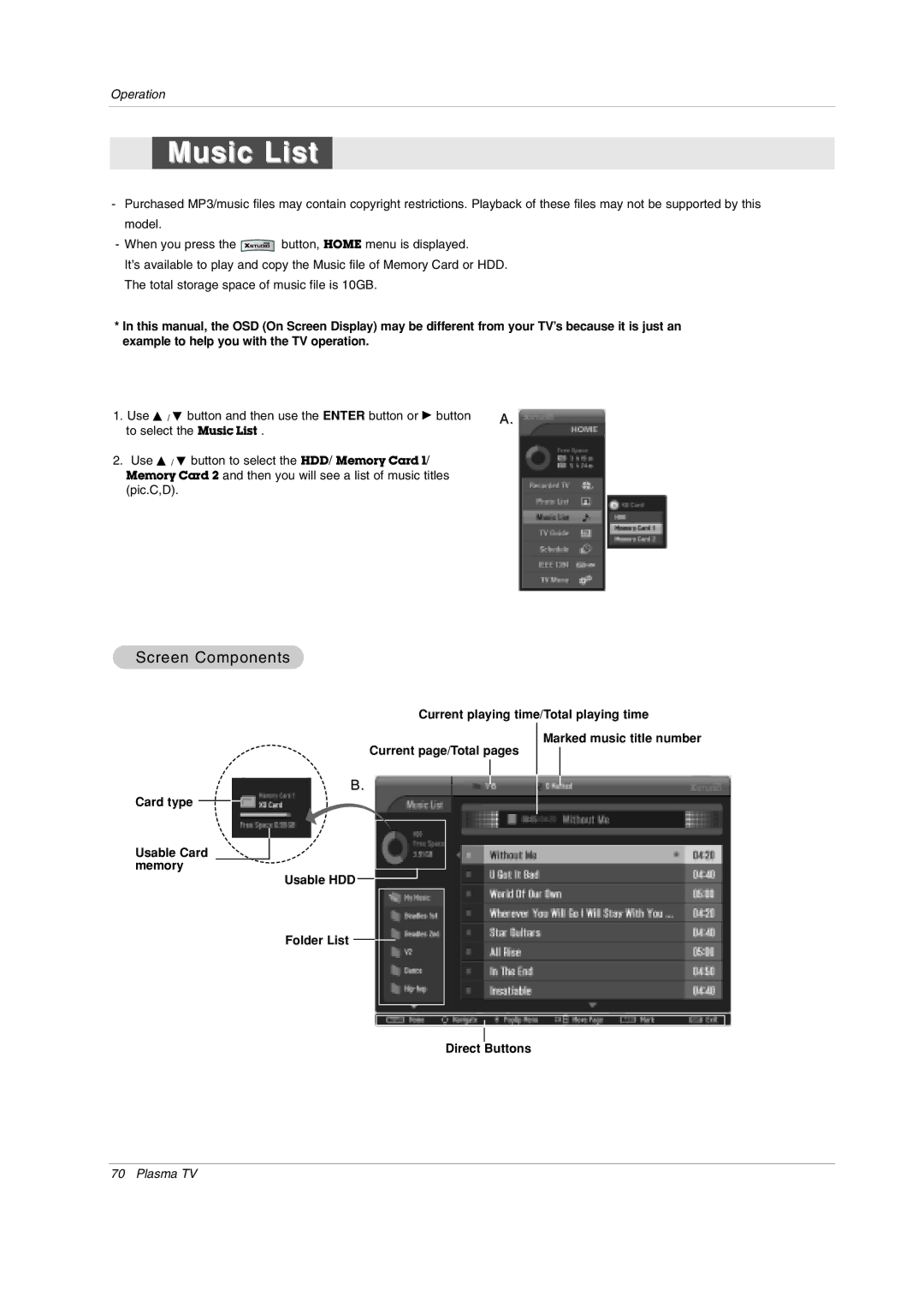 LG Electronics 60PY2DRH-UA, 50PY2DRH-UA, 50PX4DRH-UA owner manual Music List 