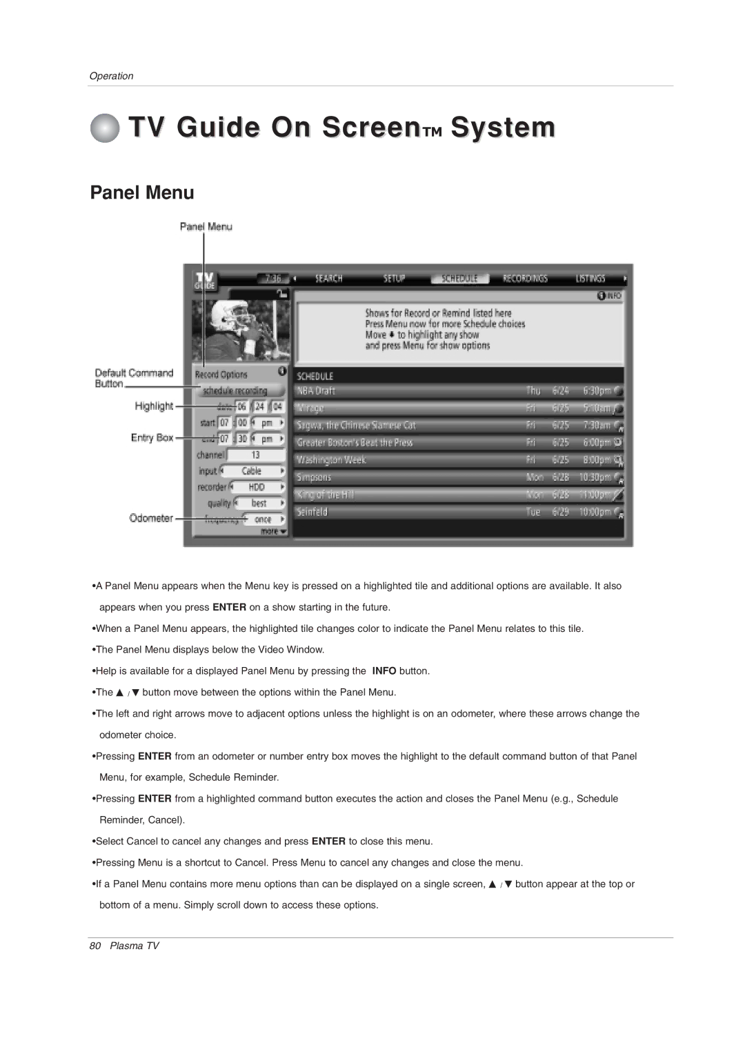 LG Electronics 50PY2DRH-UA, 50PX4DRH-UA, 60PY2DRH-UA owner manual Panel Menu 