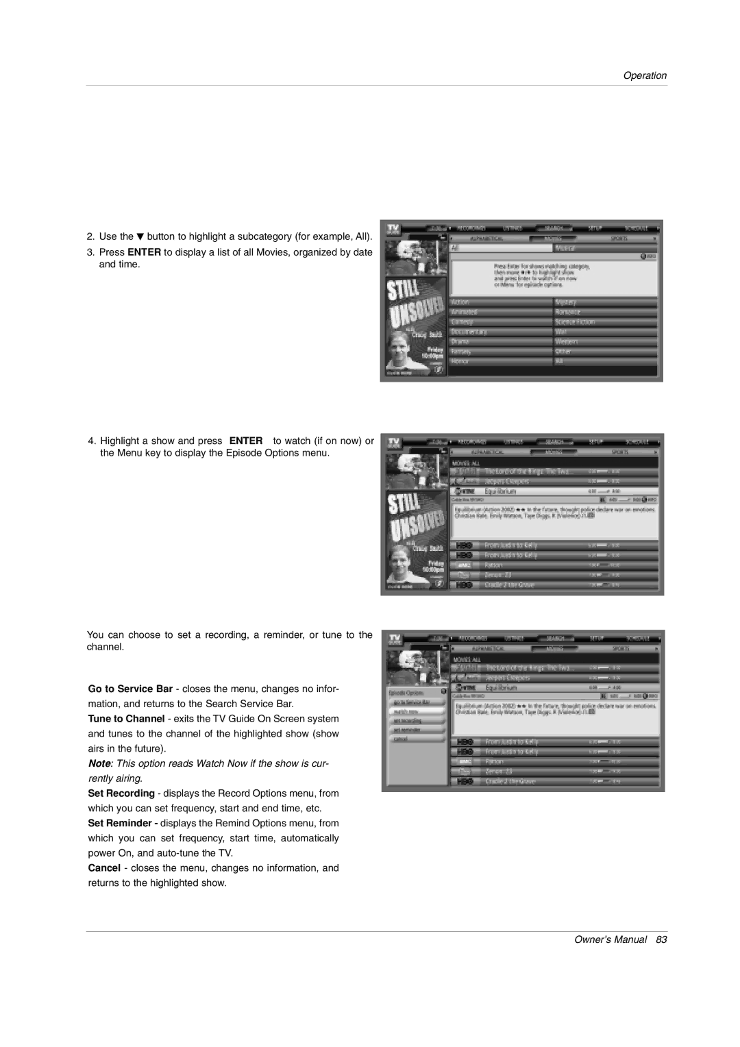 LG Electronics 50PY2DRH-UA, 50PX4DRH-UA, 60PY2DRH-UA owner manual Operation 