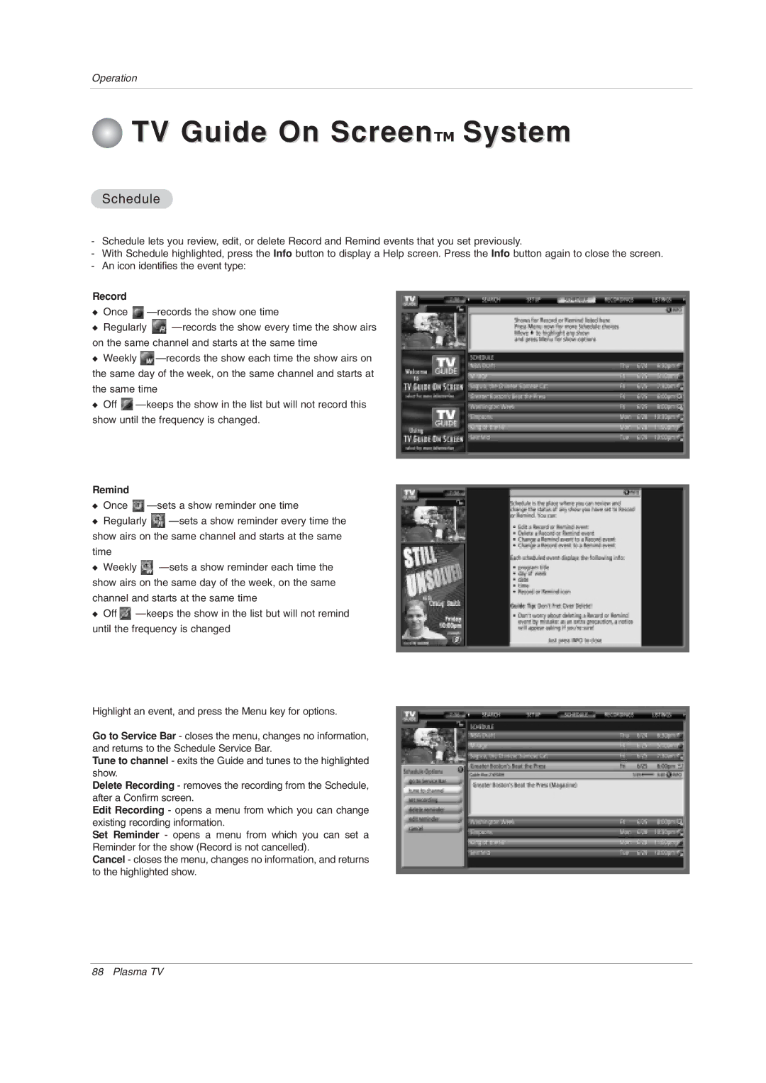 LG Electronics 60PY2DRH-UA, 50PY2DRH-UA, 50PX4DRH-UA owner manual Schedule, Record, Remind 