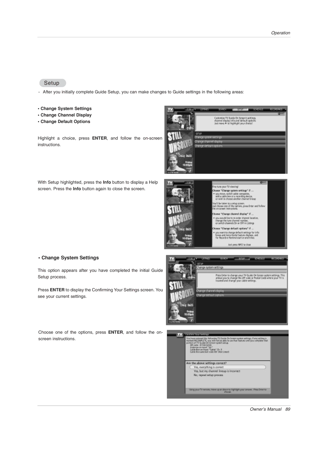 LG Electronics 50PY2DRH-UA, 50PX4DRH-UA, 60PY2DRH-UA owner manual Setup, Change System Settings 