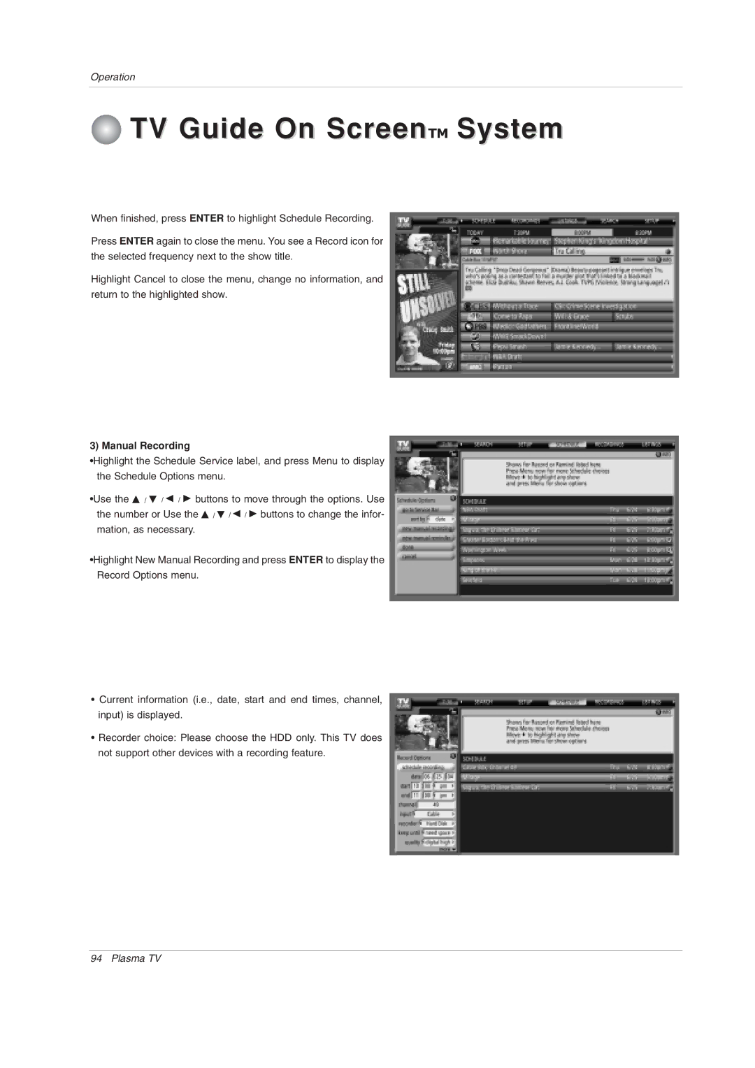 LG Electronics 60PY2DRH-UA, 50PY2DRH-UA, 50PX4DRH-UA owner manual Manual Recording 