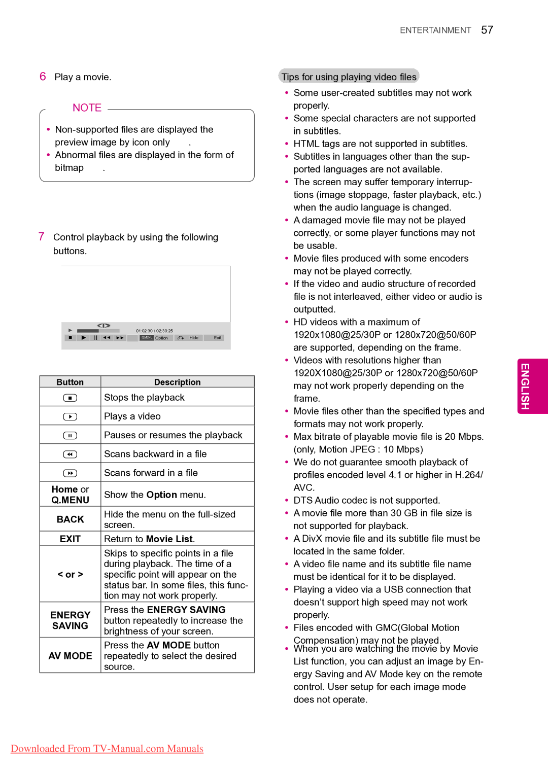 LG Electronics 60PV25**, 50PZ55**, 50PZ25**, 42PT25**, 42/50PW45**, 42/50PT35**, 42/50PT45** Home or, Press the Energy Saving 