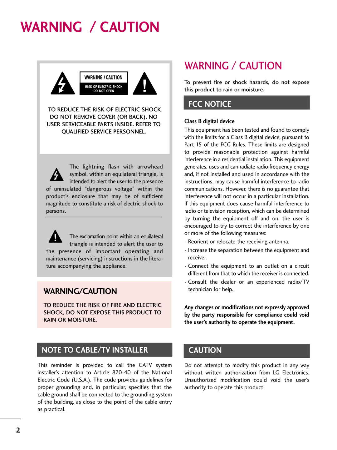 LG Electronics 5250DC, 4750DC owner manual FCC Notice 