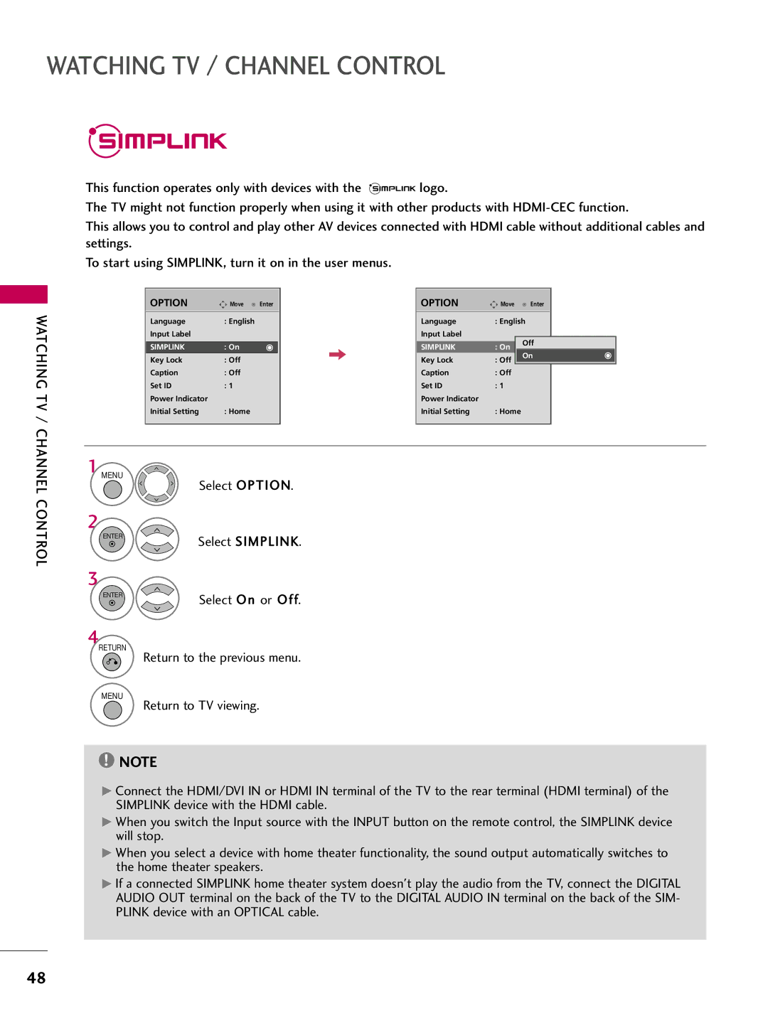 LG Electronics 5250DC, 4750DC owner manual Watching TV, Select Option 