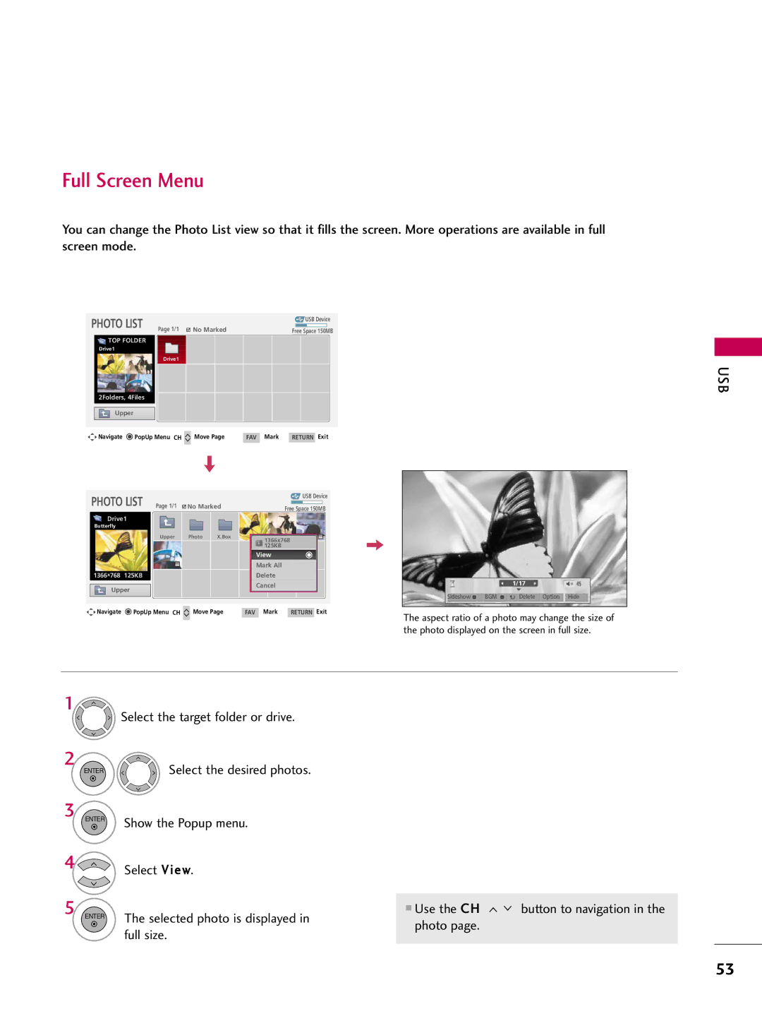 LG Electronics 4750DC, 5250DC owner manual Full Screen Menu 