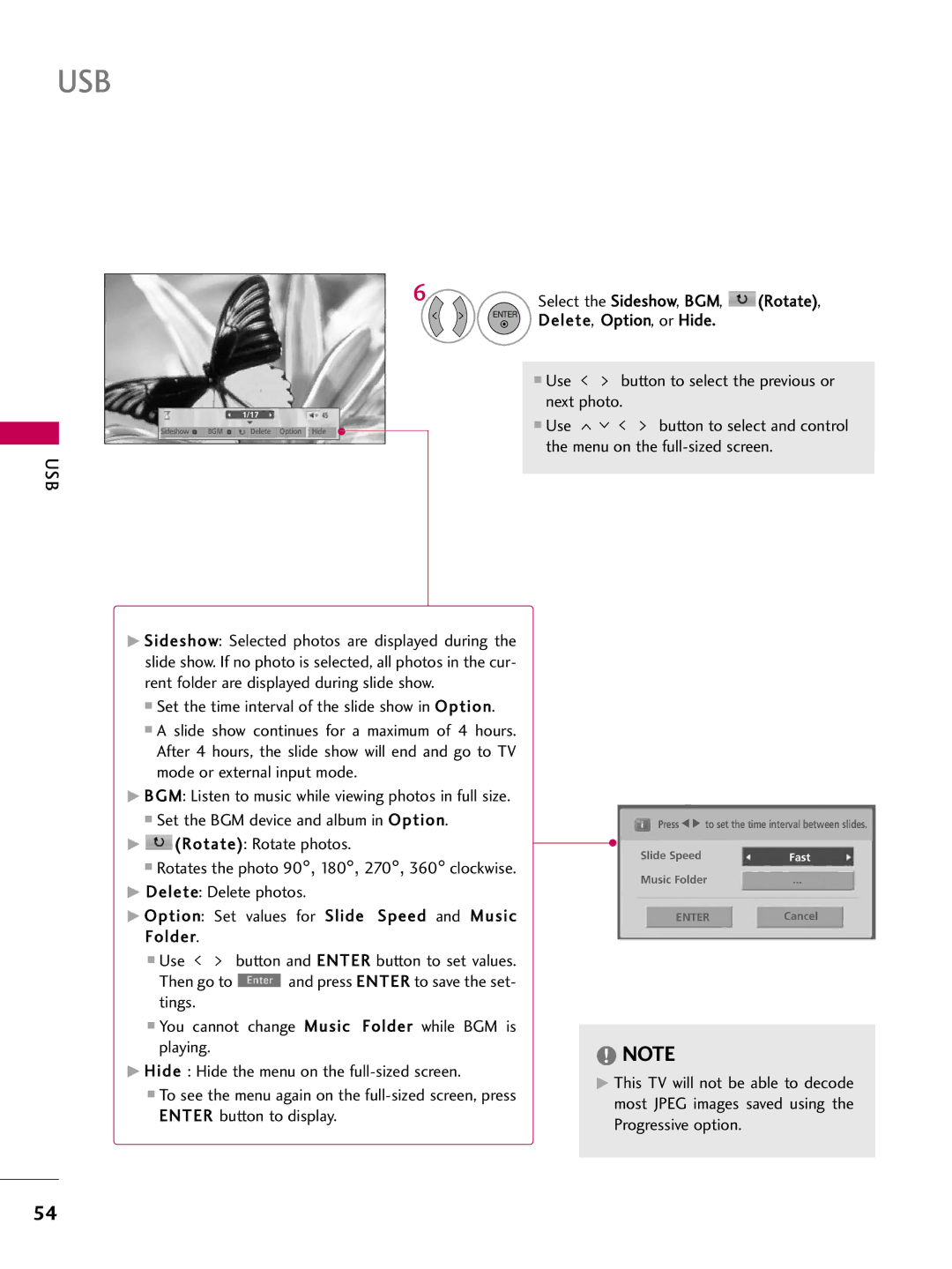 LG Electronics 5250DC, 4750DC owner manual Select the Sideshow, BGM, Rotate 