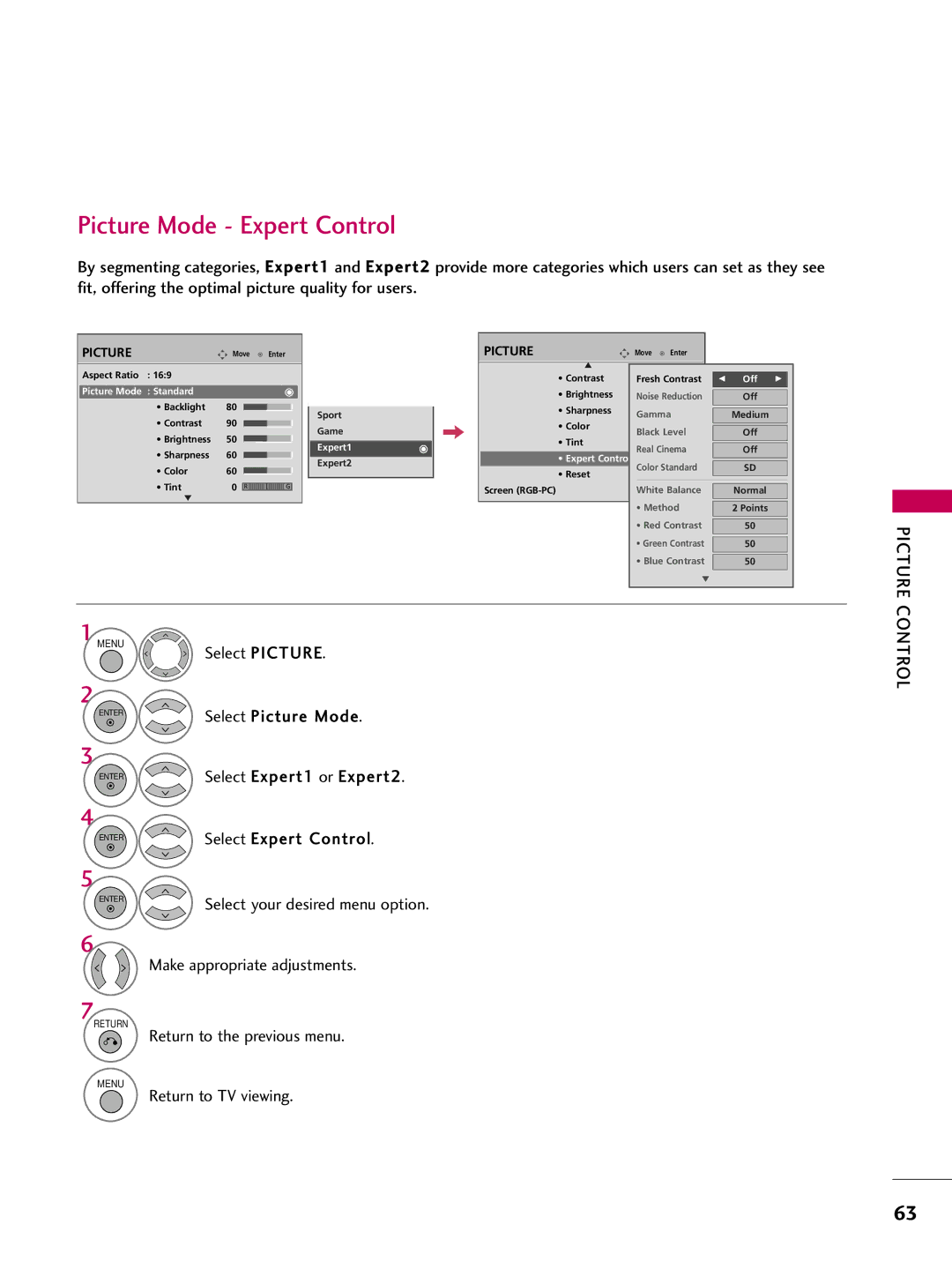 LG Electronics 4750DC, 5250DC owner manual Picture Mode Expert Control 