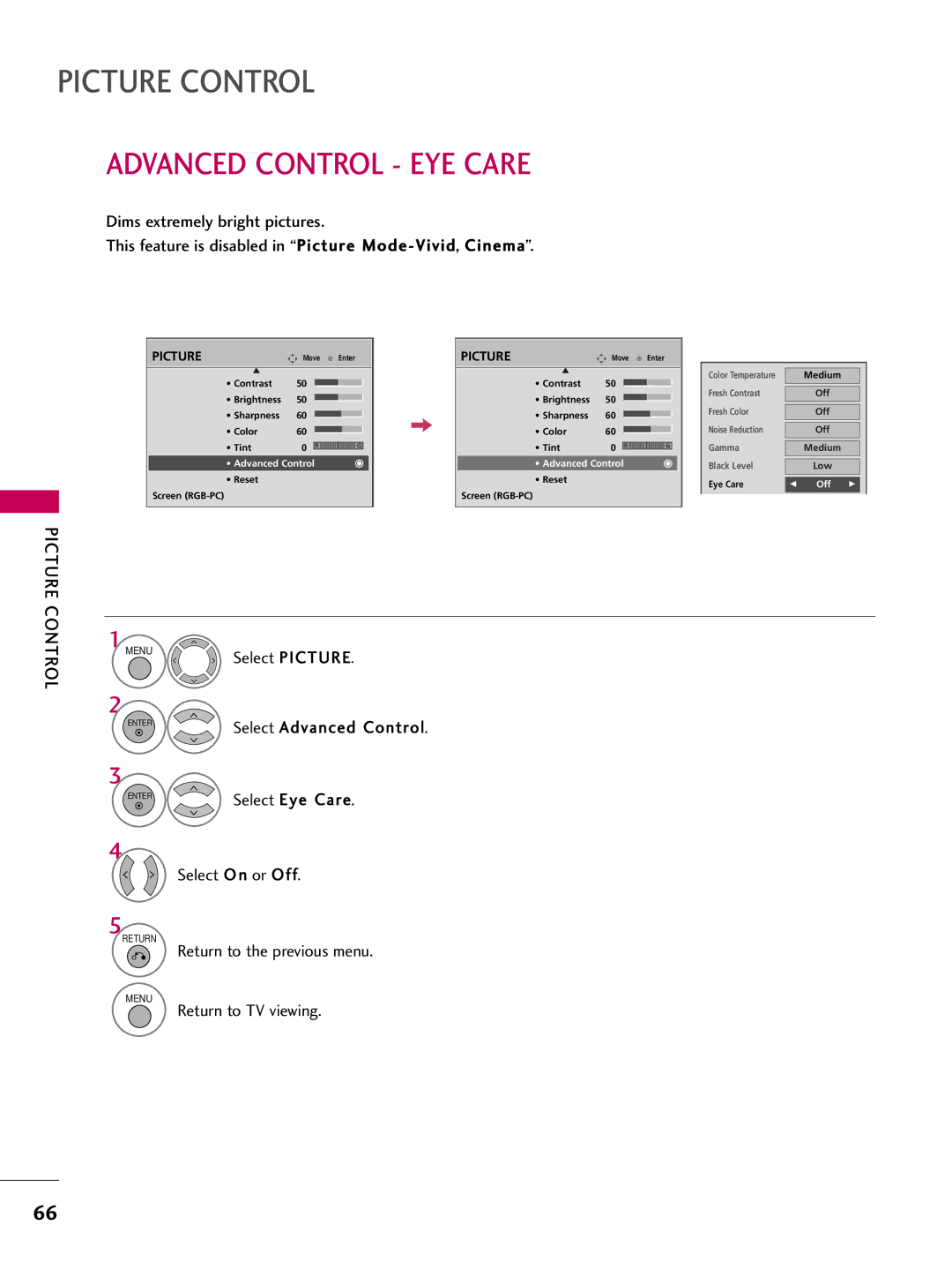 LG Electronics 5250DC, 4750DC owner manual Advanced Control EYE Care 