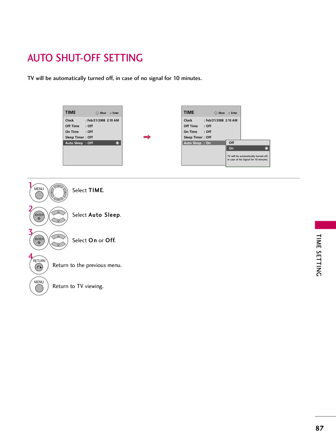 LG Electronics 4750DC, 5250DC owner manual Auto SHUT-OFF Setting 