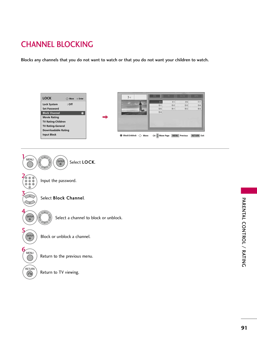 LG Electronics 4750DC, 5250DC owner manual Channel Blocking, Select Block Channel 