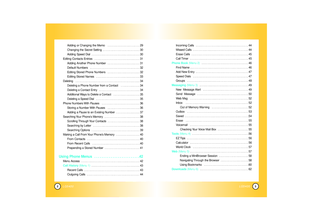 LG Electronics 5400 manual Using Phone Menus 