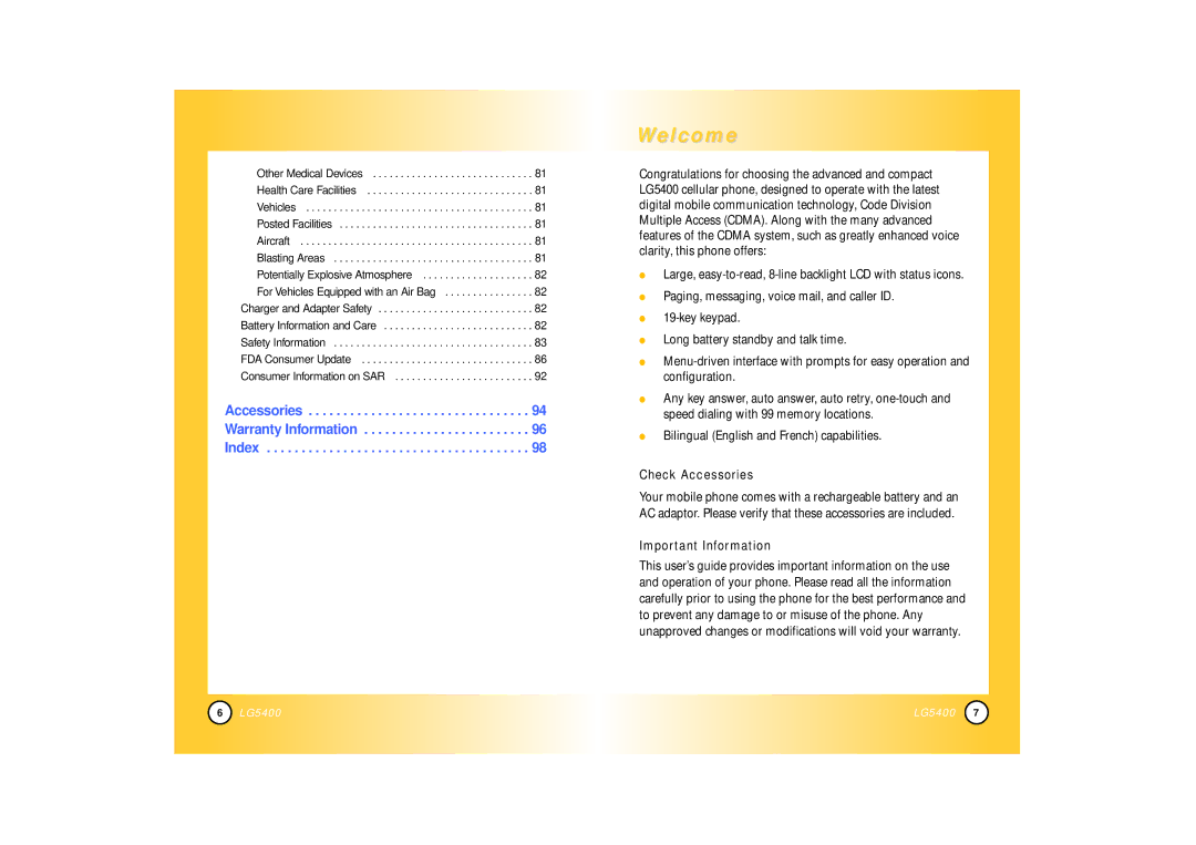 LG Electronics 5400 manual Check Accessories, Important Information 