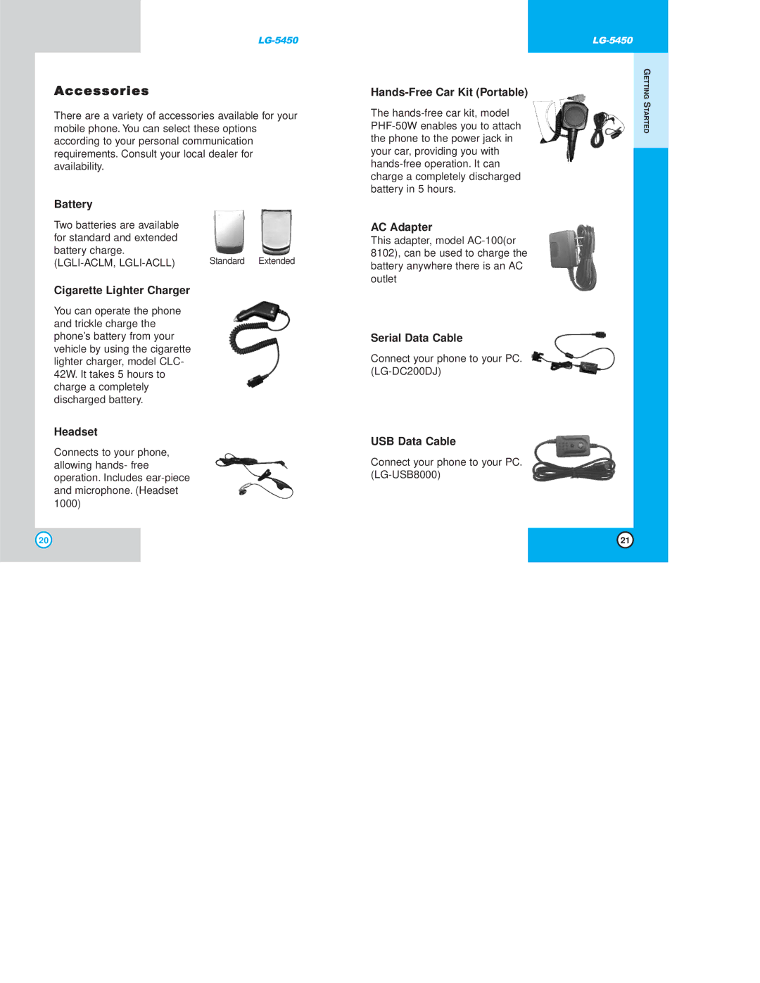 LG Electronics 5450 owner manual Accessories 