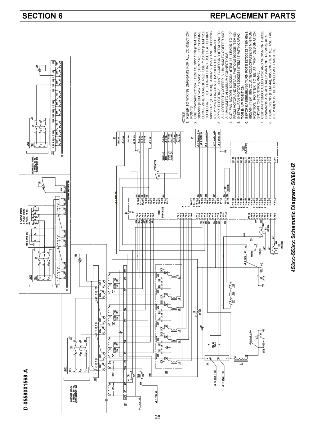 LG Electronics instruction manual Section Replacement Parts, 0558001568-A 453cc-553cc Schematic Diagram- 50/60 HZ 