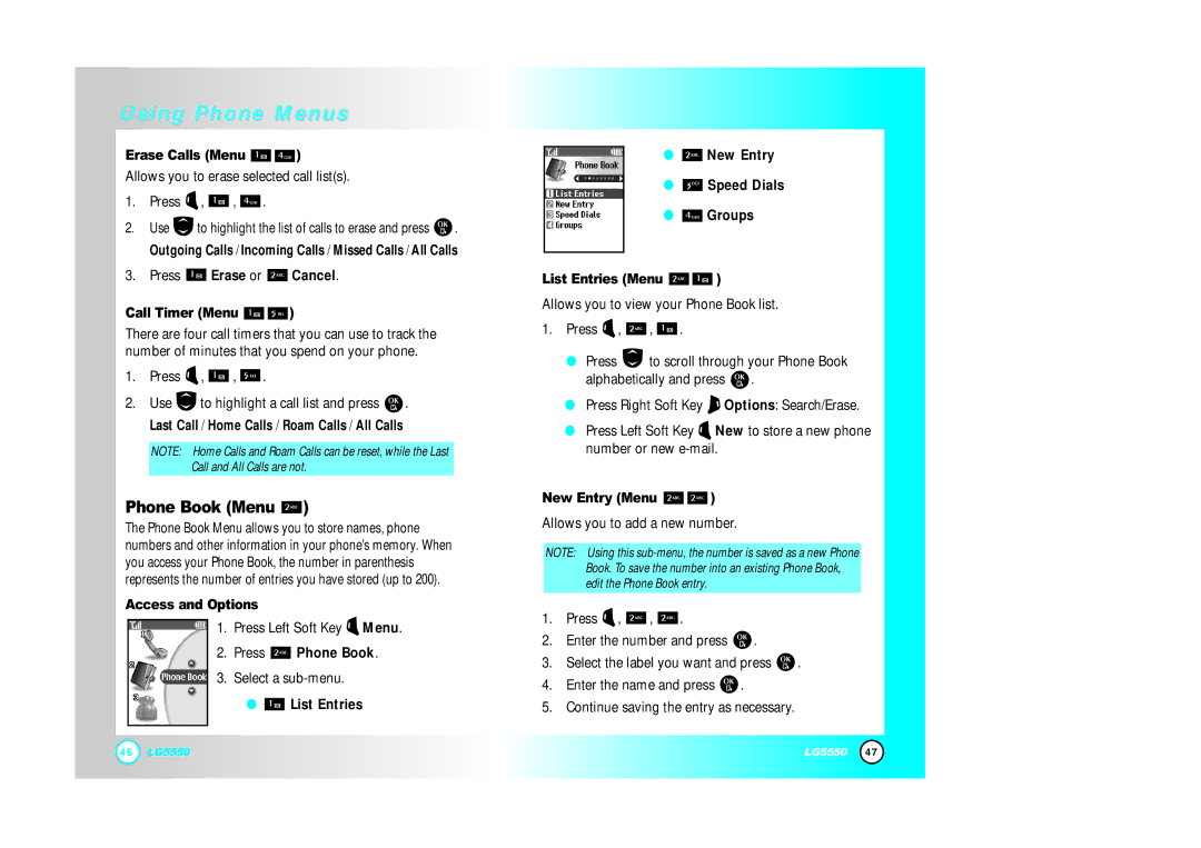 LG Electronics 5550 manual Phone Book Menu 