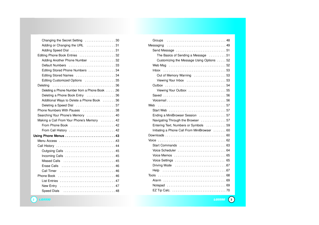 LG Electronics 5550 manual Using Phone Menus 