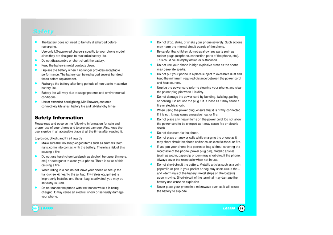 LG Electronics 5550 manual Safety Information 