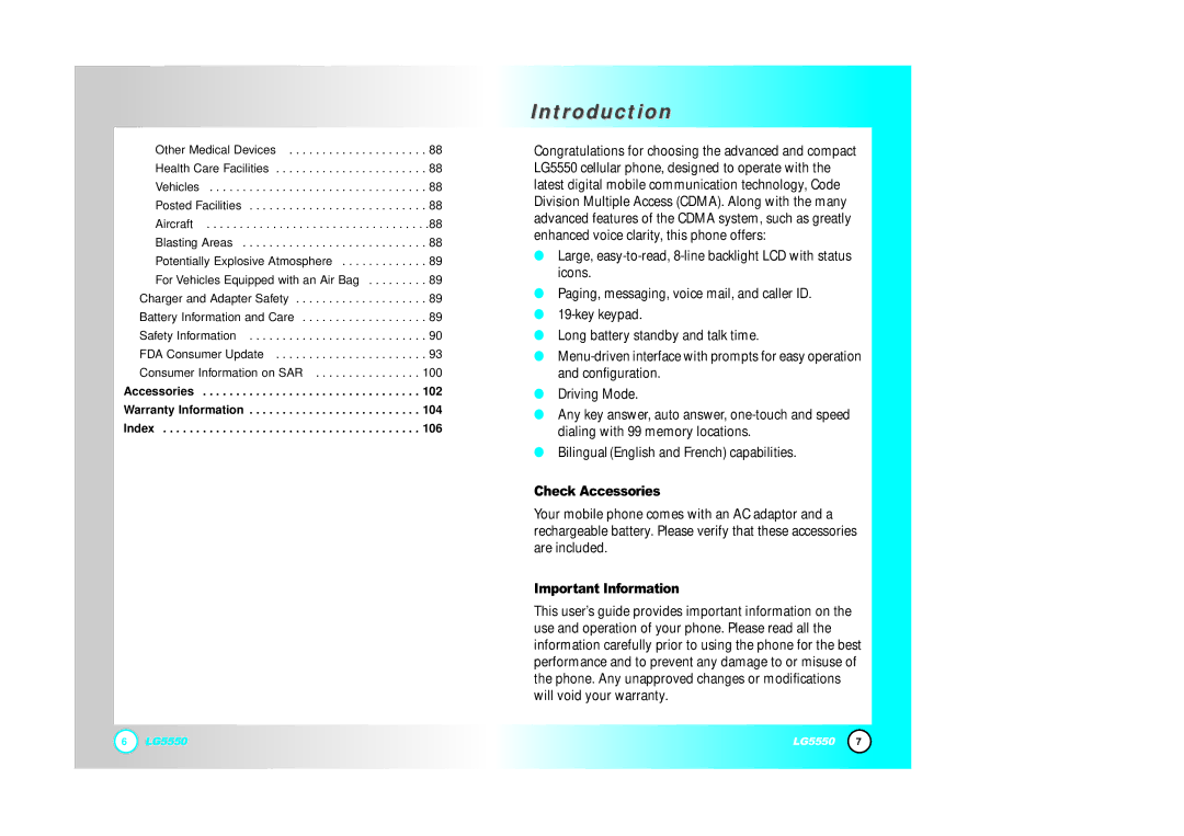 LG Electronics 5550 manual Check Accessories, Important Information 