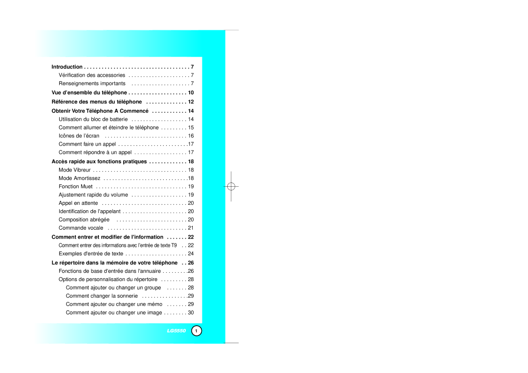 LG Electronics 5550 manual Accès rapide aux fonctions pratiques 