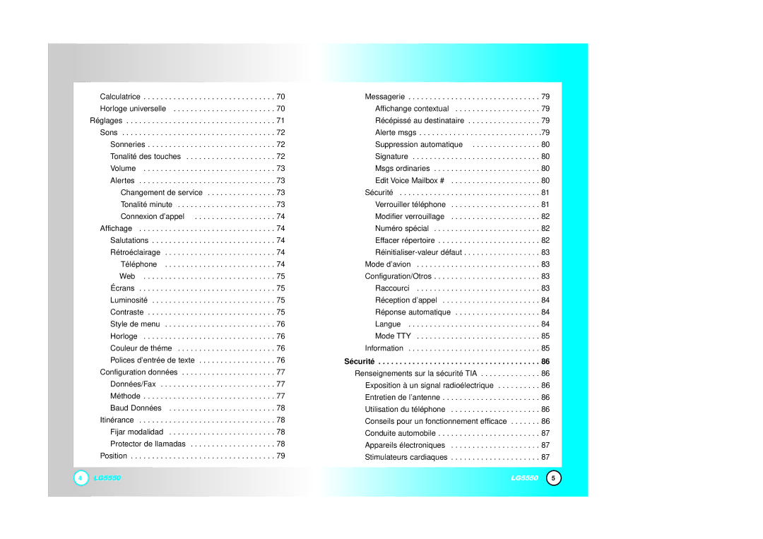 LG Electronics 5550 manual Sécurité 