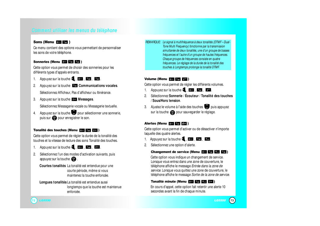 LG Electronics 5550 manual Sons Menu 