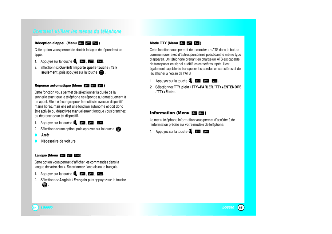 LG Electronics 5550 manual Information Menu 