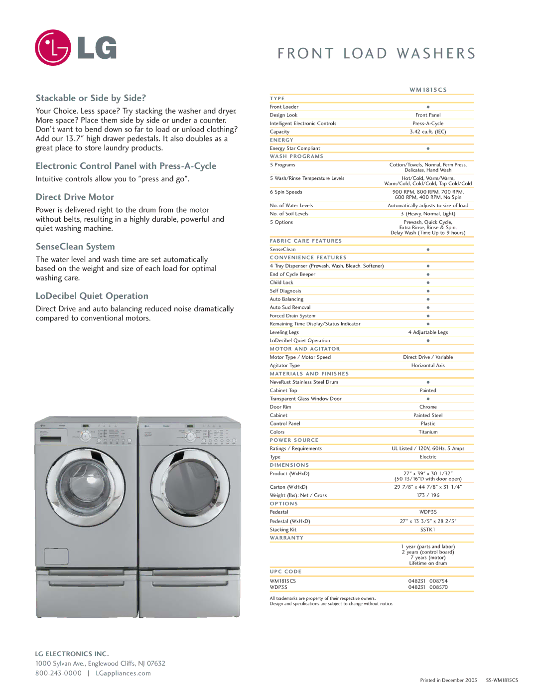 LG Electronics 556 manual Stackable or Side by Side?, Electronic Control Panel with Press-A-Cycle, Direct Drive Motor 