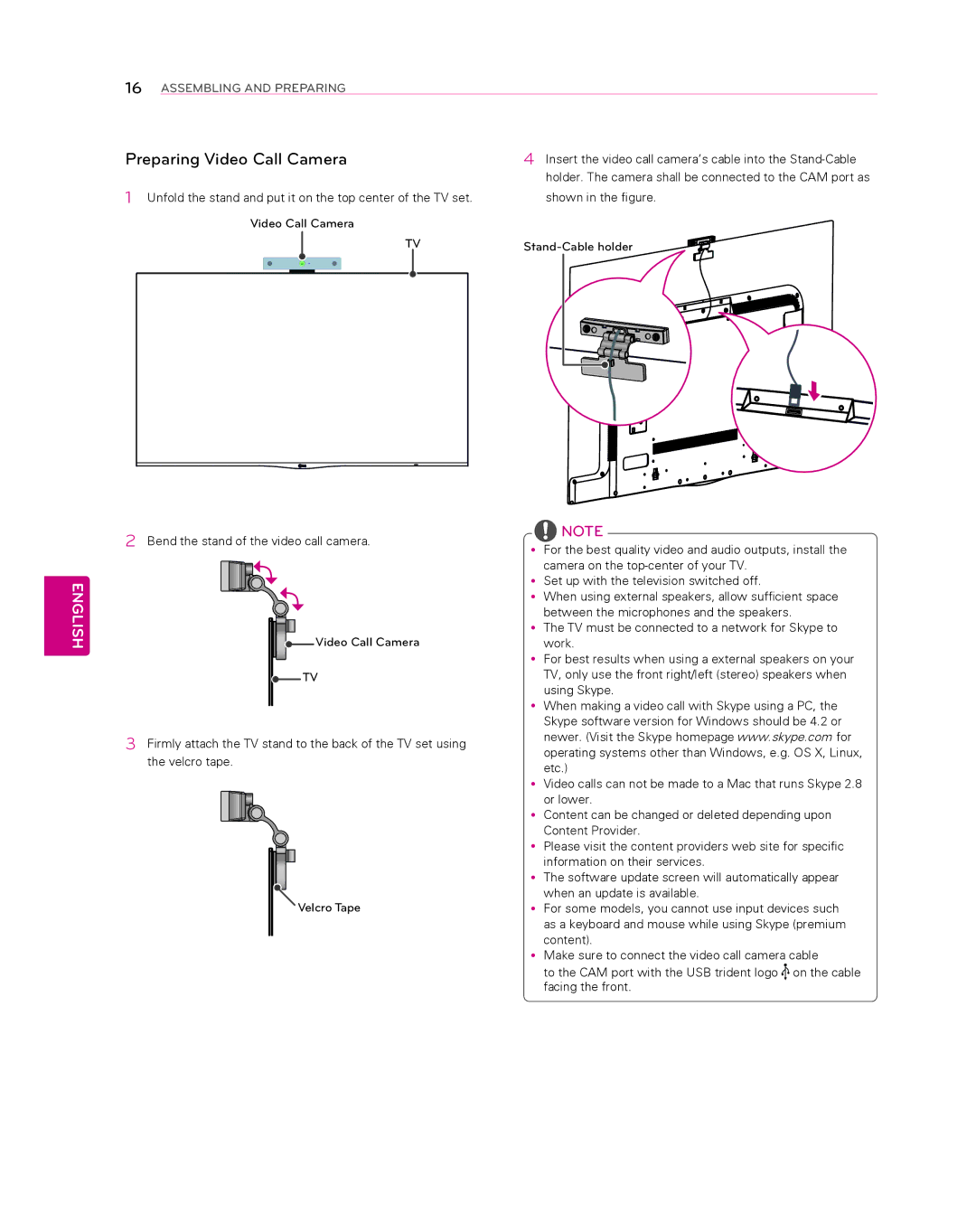 LG Electronics 55EA8800 owner manual Preparing Video Call Camera 