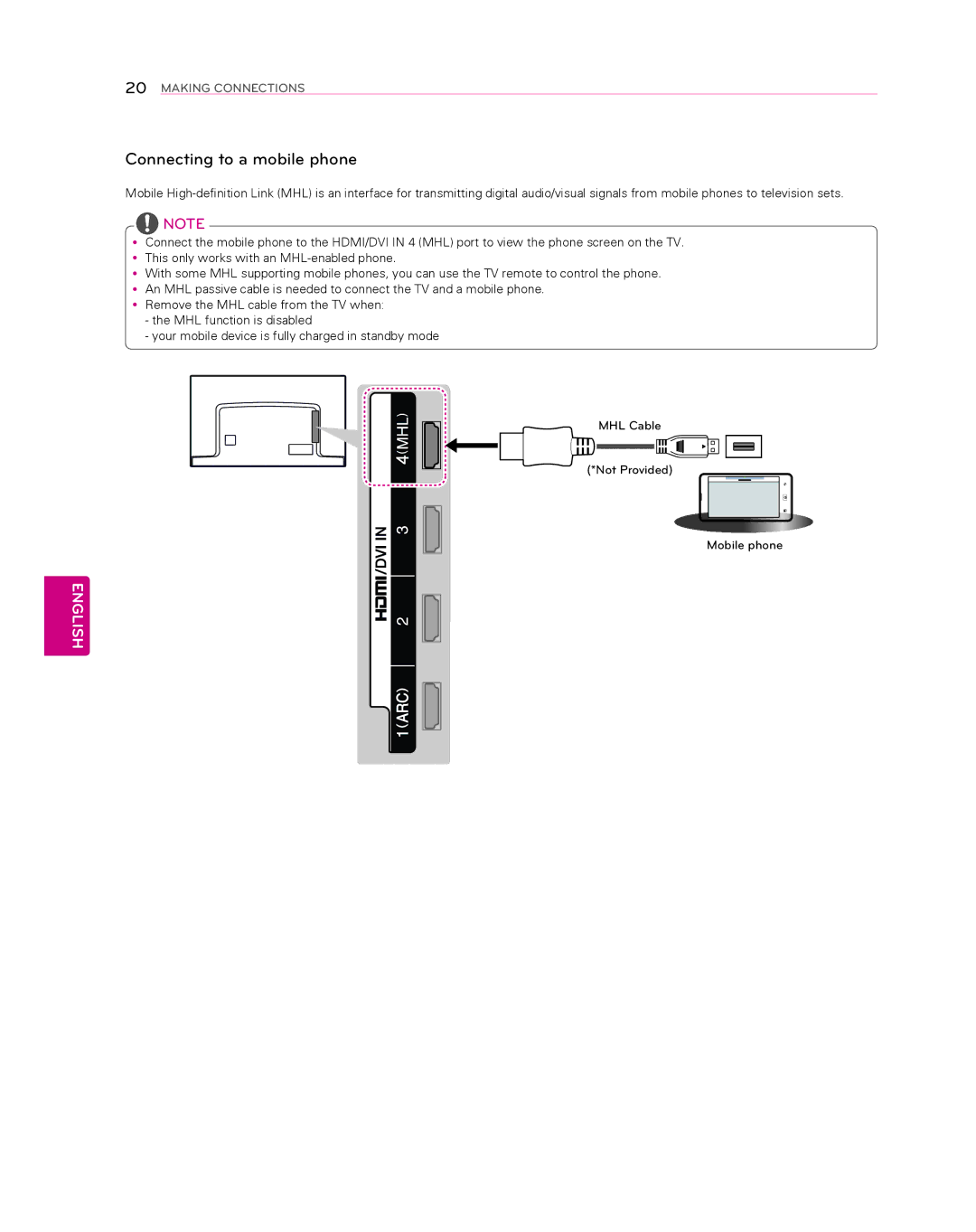 LG Electronics 55EA8800 owner manual Connecting to a mobile phone 