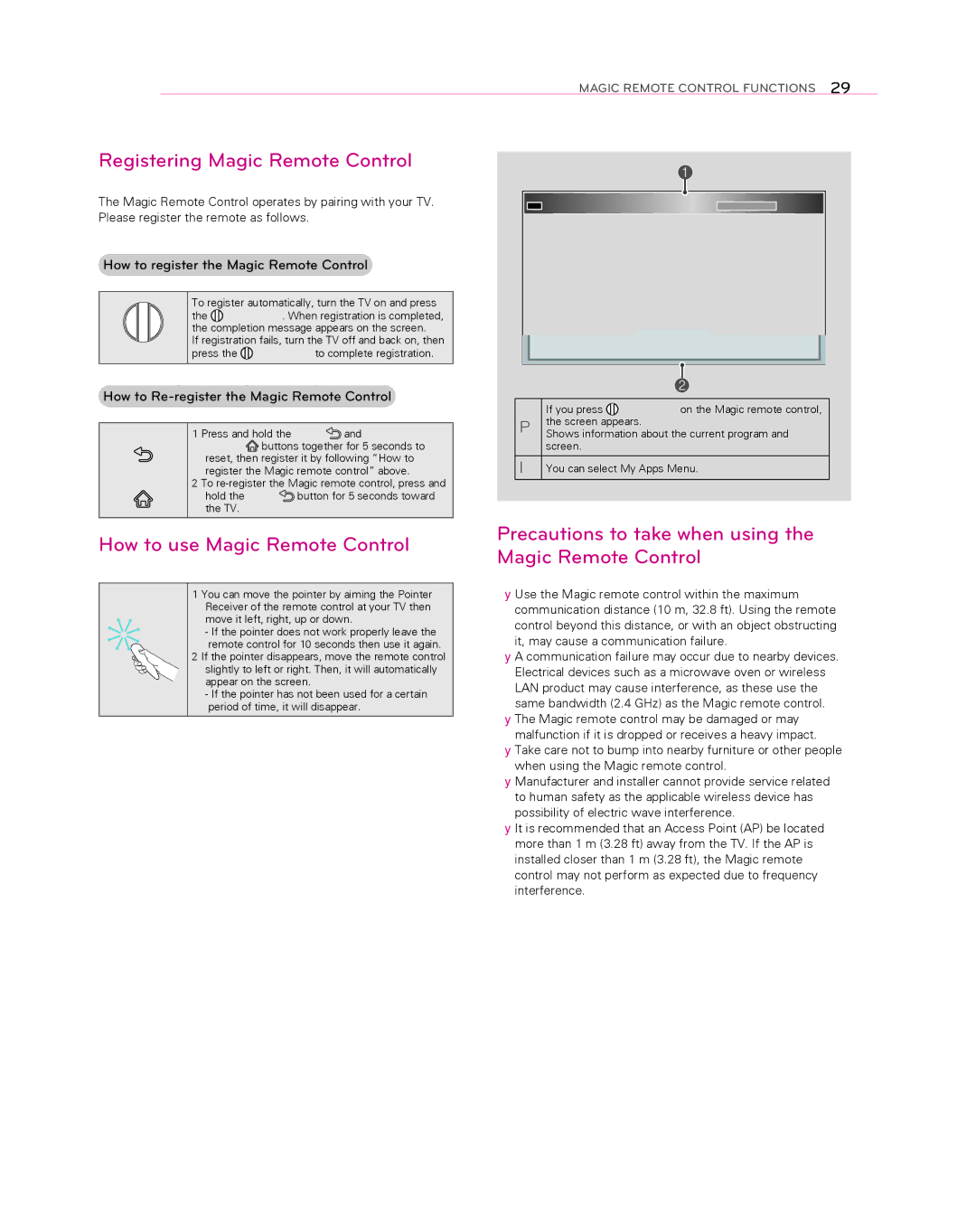 LG Electronics 55EA8800 owner manual Registering Magic Remote Control, How to use Magic Remote Control 