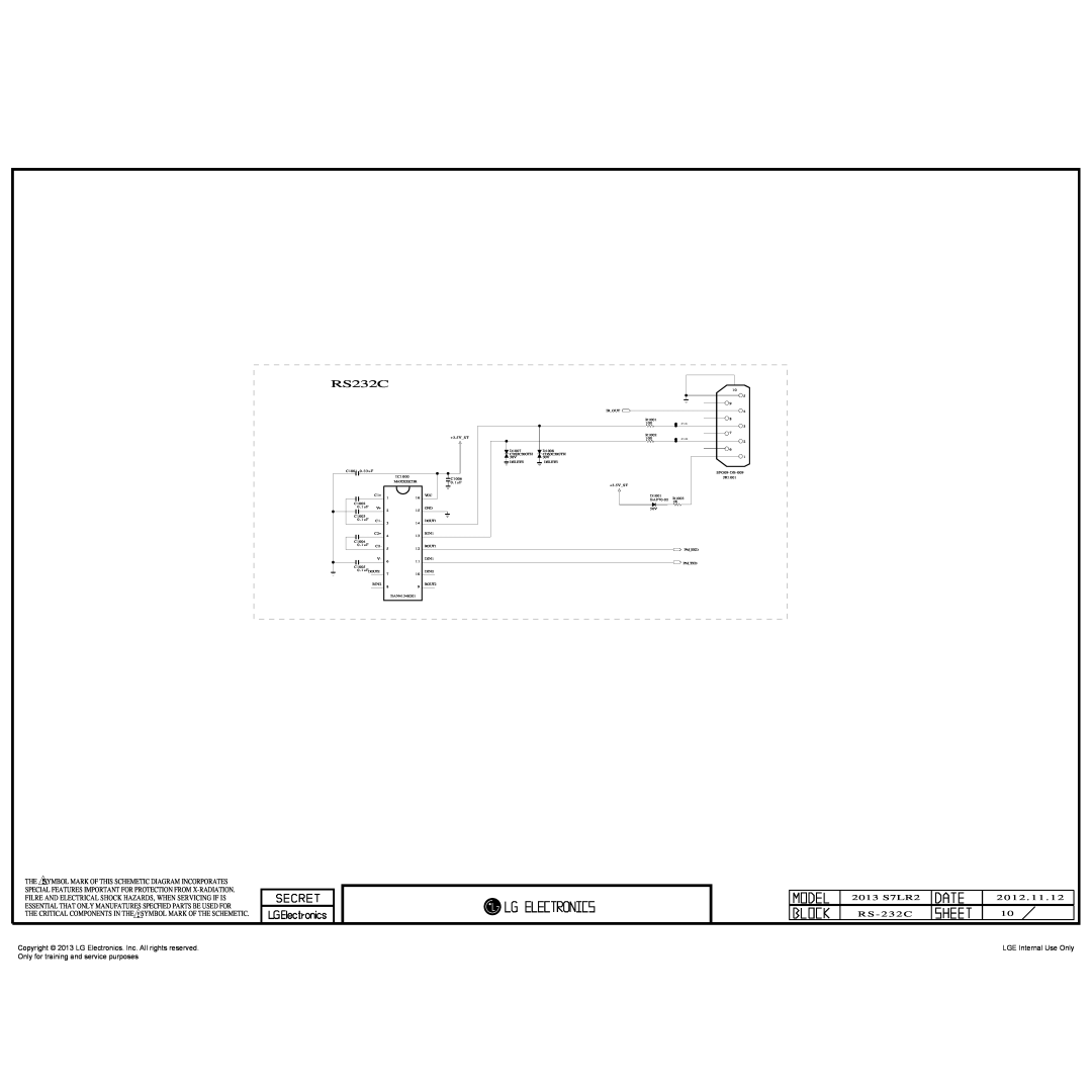 LG Electronics 55LA625C-ZA service manual RS232C, 2013 S7LR2, 2012 . 11, RS - 232C, LGE Internal Use Only 