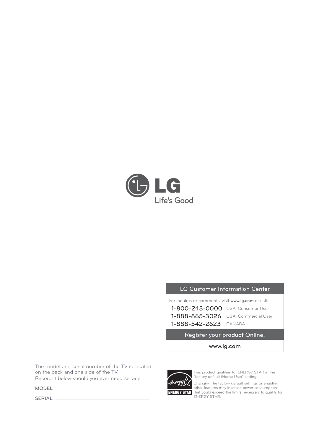 LG Electronics 55LA8600, 60LA8600 owner manual Canada, Register your product Online 