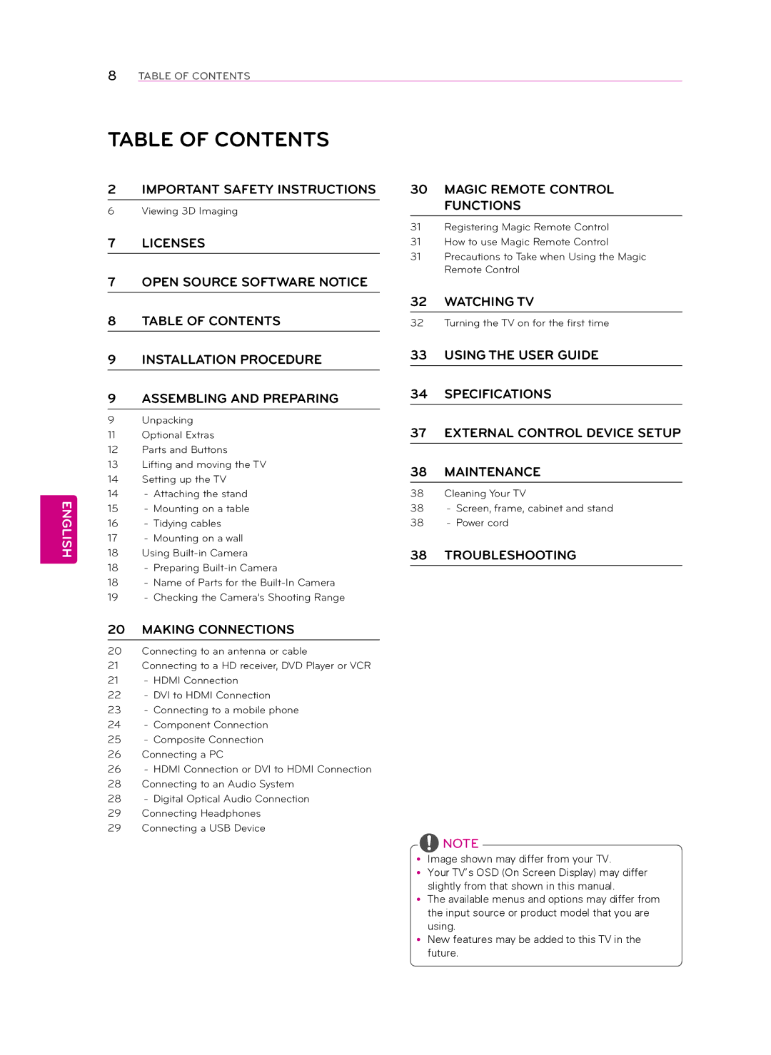 LG Electronics 55LA8600, 60LA8600 owner manual Table of Contents 