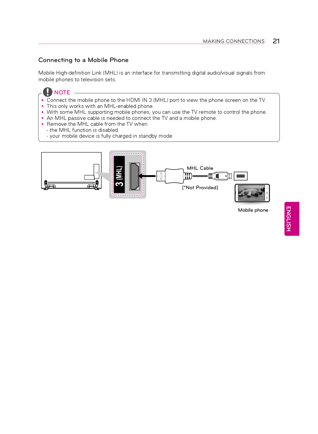 LG Electronics 55LA9650 owner manual Connecting to a mobile phone 