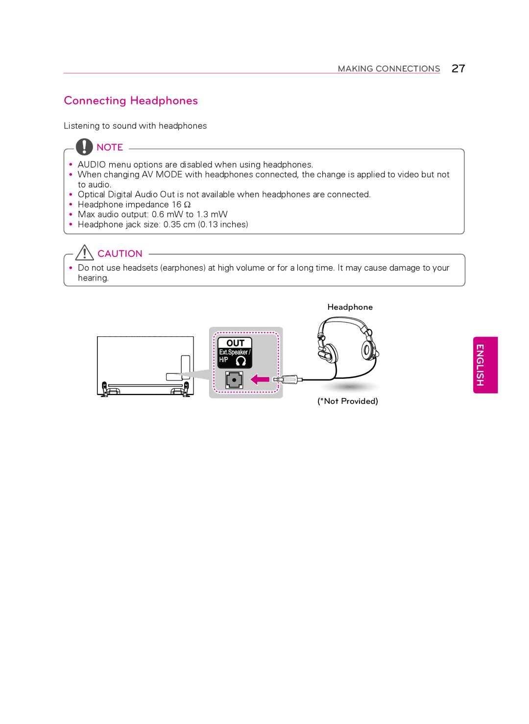 LG Electronics 55LA9650 owner manual Connecting Headphones 