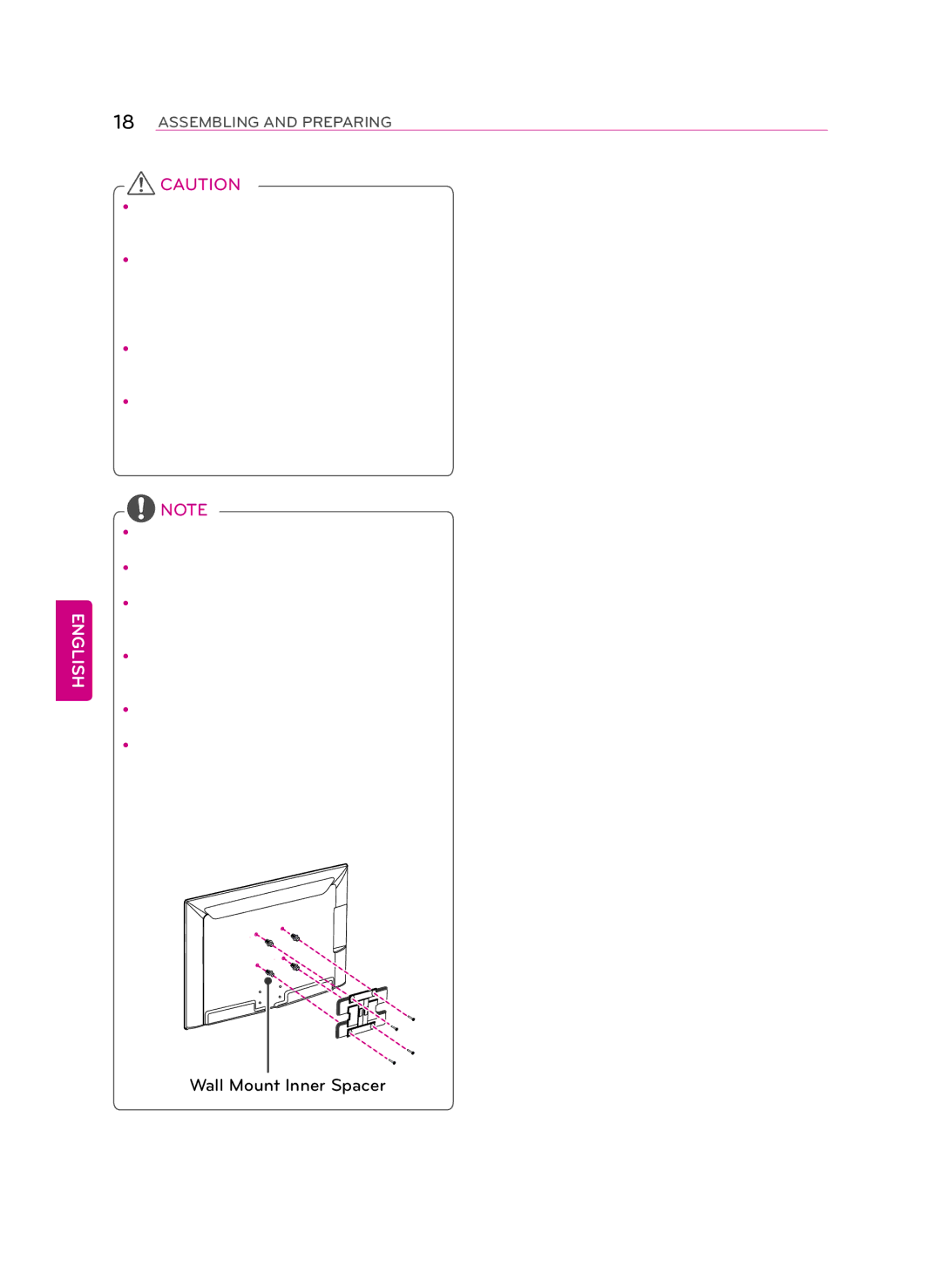 LG Electronics 55LA9700 owner manual Wall Mount Inner Spacer 