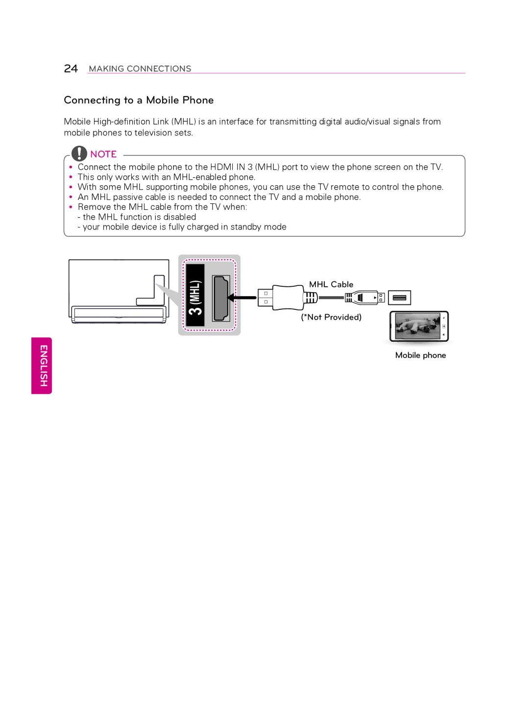 LG Electronics 55LA9700 owner manual Connecting to a mobile phone 