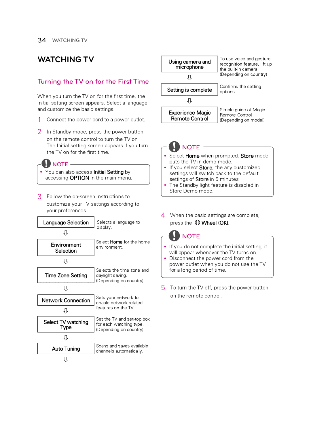 LG Electronics 55LA9700 owner manual Watching TV, Turning the TV on for the First Time 