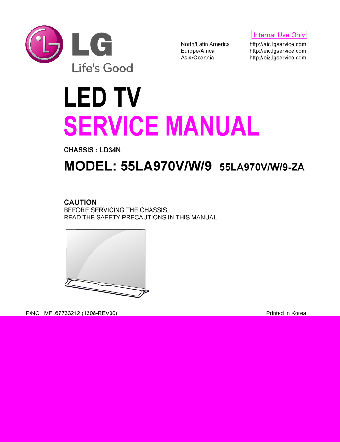 LG Electronics 55LA970V/W/9-ZA service manual Led Tv 