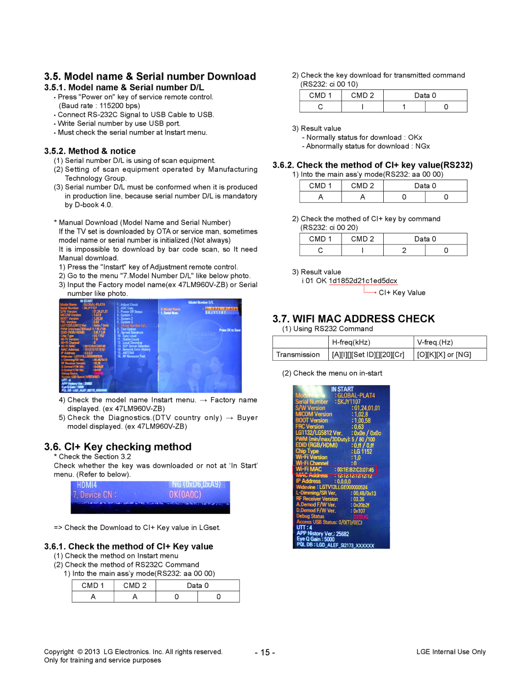 LG Electronics 55LA970V/W/9-ZA service manual Model name & Serial number Download, CI+ Key checking method 