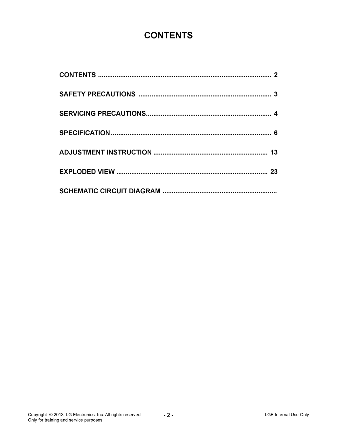 LG Electronics 55LA970V/W/9-ZA service manual Contents 