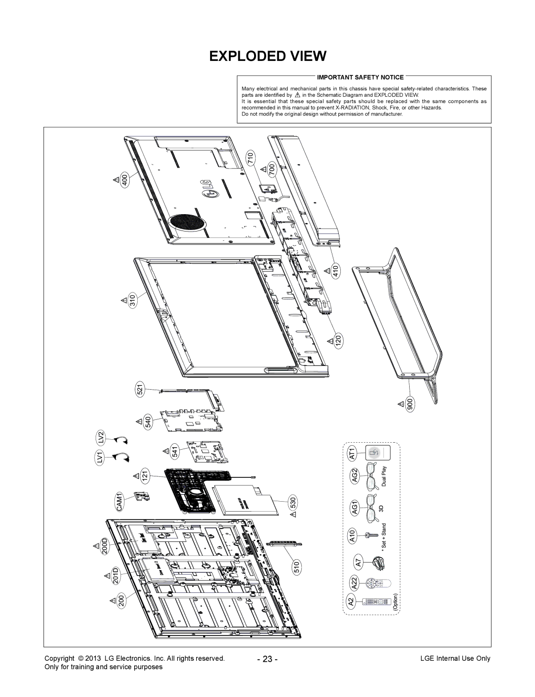 LG Electronics 55LA970V/W/9-ZA service manual Exploded View, Important Safety Notice 