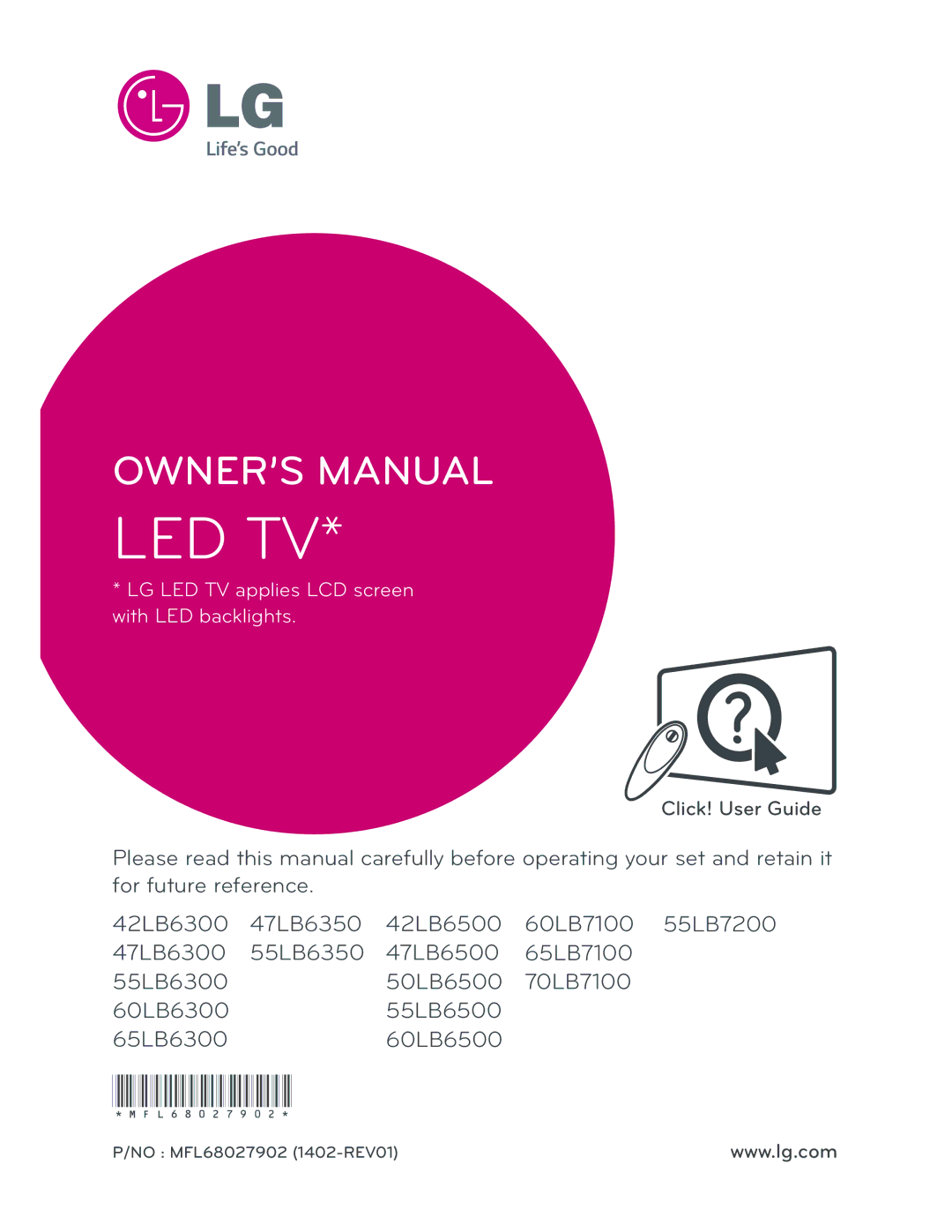 LG Electronics 55LB7200 owner manual Led Tv 