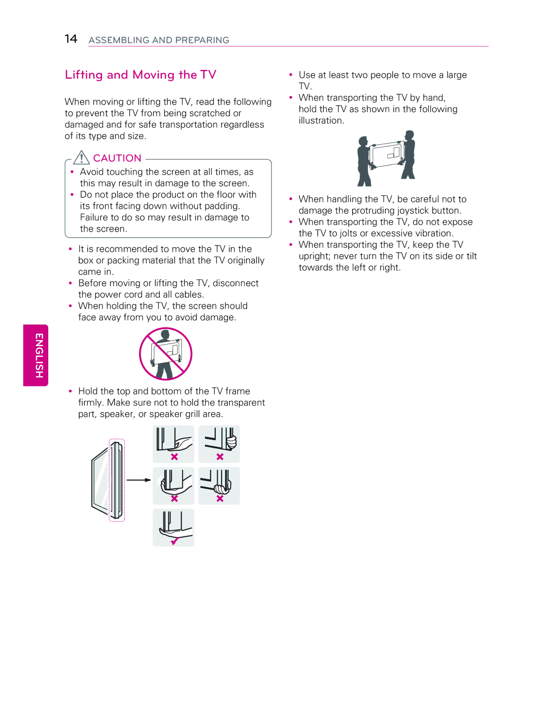 LG Electronics 55LB7200 owner manual Lifting and Moving the TV 