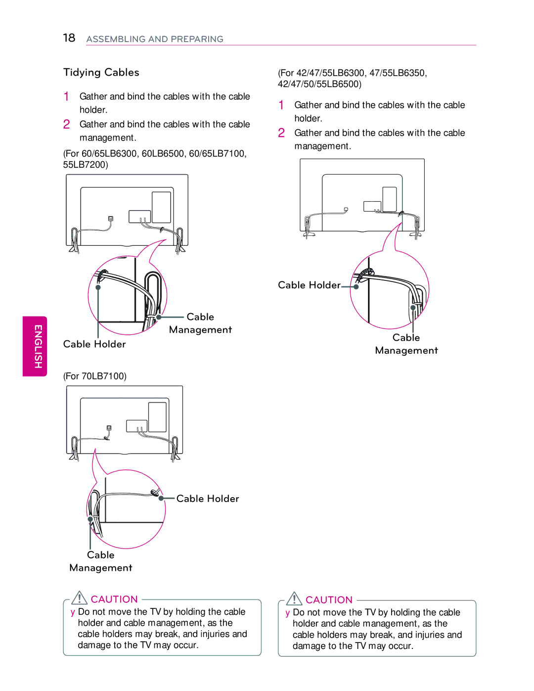 LG Electronics 55LB7200 owner manual Tidying Cables 