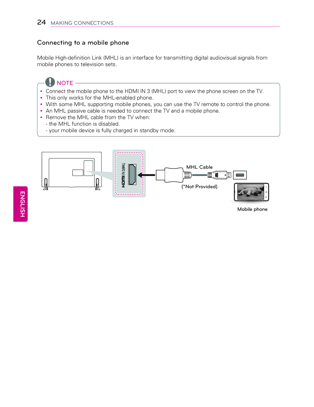 LG Electronics 55LB7200 owner manual Connecting to a mobile phone 