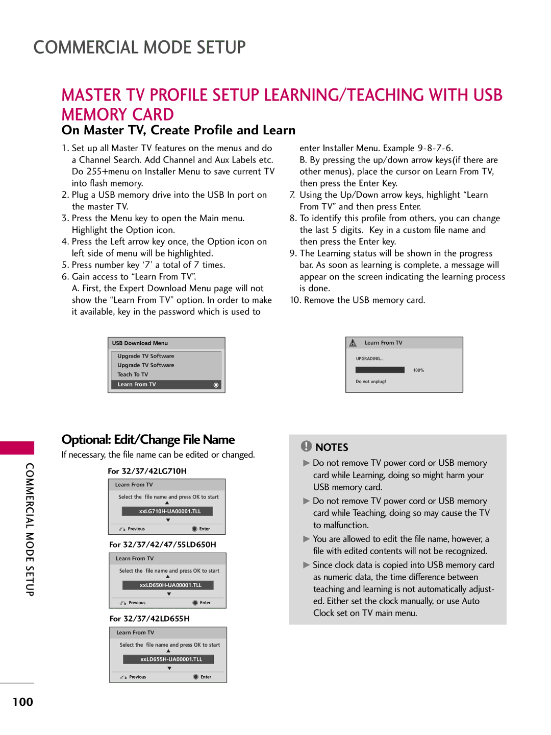 LG Electronics 37LD650H, 55LD650H, 47LD650H, 42LD655H On Master TV, Create Profile and Learn, Optional Edit/Change File Name 